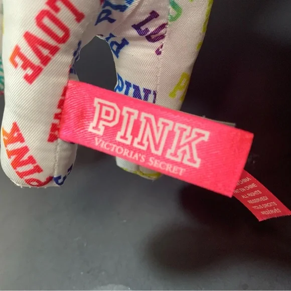 PINK by Victoria's Secret White Dog Rainbow Love and Graffiti Plush Dog Lot of 2 - Picture 5 of 13